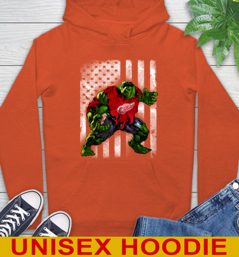 Detroit Red Wings Hulk Marvel Avengers NHL Hockey American Flag Hoodie 4
