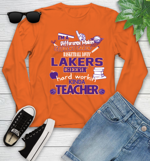 Los Angeles Lakers NBA I'm A Difference Making Student Caring Basketball Loving Kinda Teacher Youth Long Sleeve 3