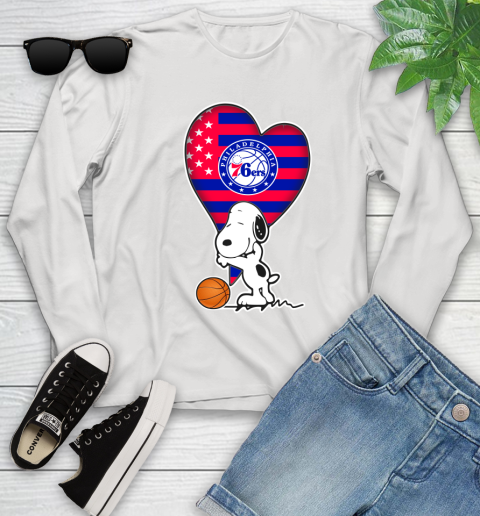 Philadelphia 76ers NBA Basketball The Peanuts Movie Adorable Snoopy Youth Long Sleeve