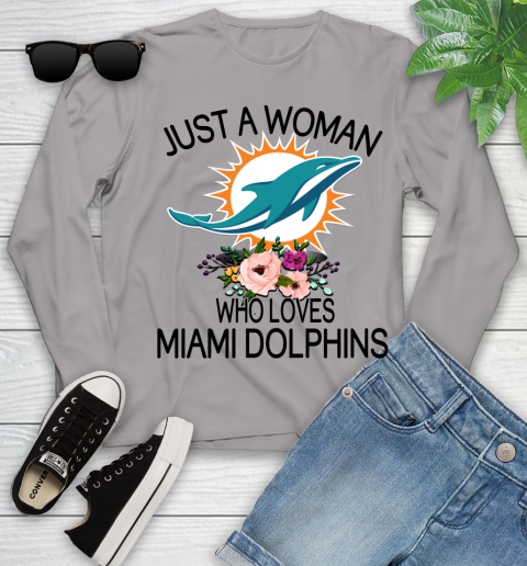 NFL Just A Woman Who Loves Miami Dolphins Football Sports Youth Long Sleeve 3