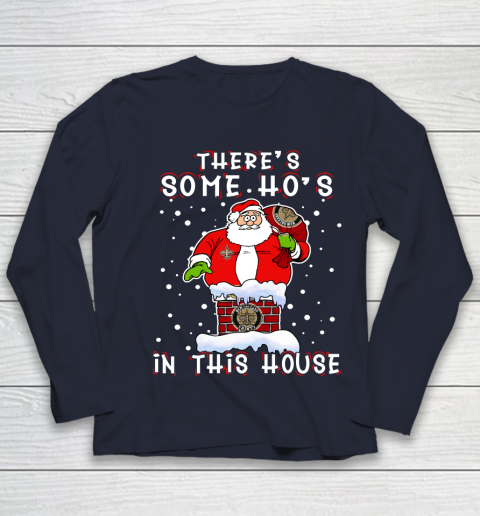 New Orleans Saints Christmas There Is Some Hos In This House Santa Stuck In The Chimney NFL Youth Long Sleeve 2