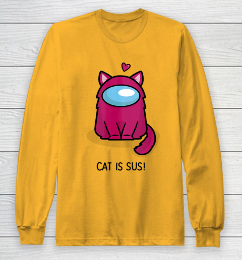 Among Us Game Shirt Cute Cat Astronaut Among me or us Nerdy Girl Gamer Long Sleeve T-Shirt 2