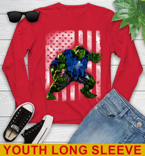 Los Angeles Dodgers Hulk Marvel Avengers MLB Baseball American Flag Youth Long Sleeve 11