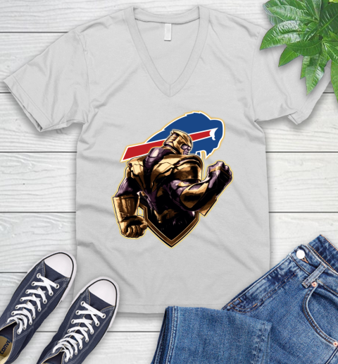 NFL Thanos Avengers Endgame Football Sports Buffalo Bills V-Neck T-Shirt