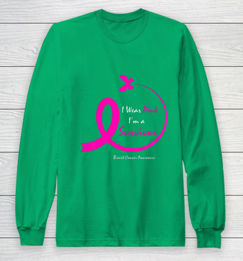 Womens Butterfly I Wear Pink I m A Survivor Breast Cancer Awareness Long Sleeve T-Shirt 4