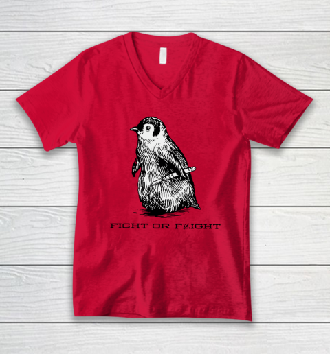 Fight Or Flight Funny Penguin Pun V-Neck T-Shirt - Image 4
