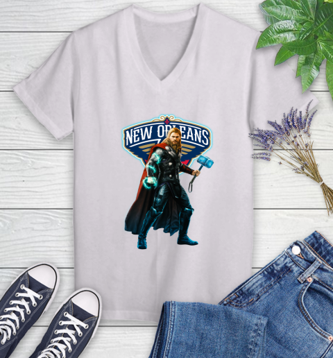 NBA Thor Avengers Endgame Basketball New Orleans Pelicans Women's V-Neck T-Shirt