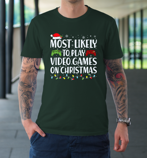 Most Likely To Play Video Game On Christmas Santa Gaming T-Shirt 11