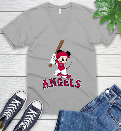 MLB Baseball Los Angeles Angels Cheerful Mickey Mouse Shirt V-Neck T-Shirt 4