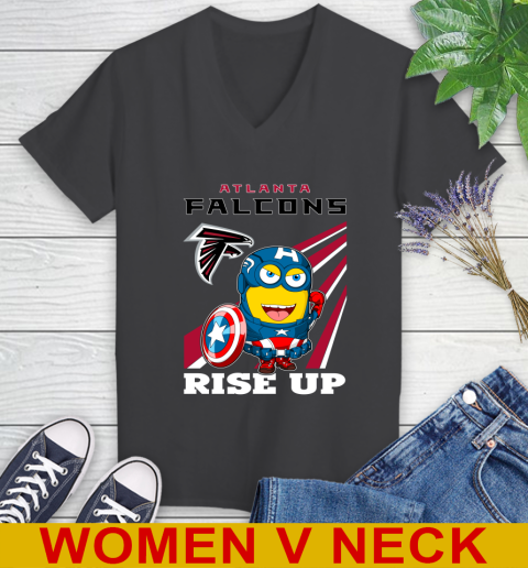 NFL Football Atlanta Falcons Captain America Marvel Avengers Minion Shirt Women's V-Neck T-Shirt 8