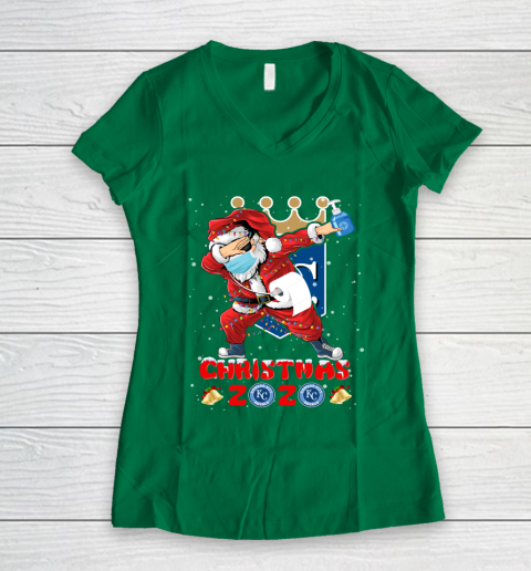 Kansas City Royals Funny Santa Claus Dabbing Christmas 2020 MLB Women's V-Neck T-Shirt 3