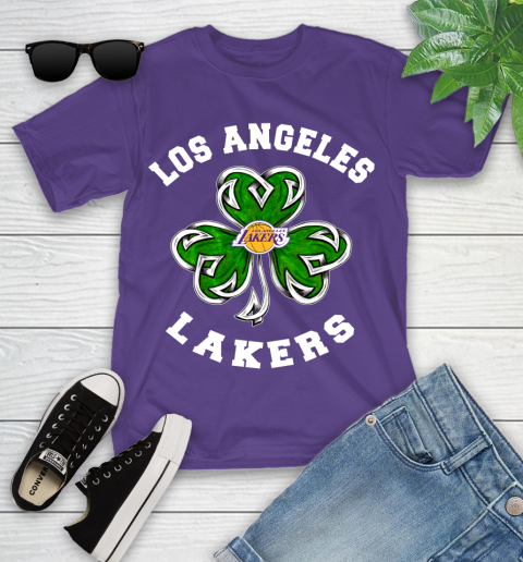 NBA Los Angeles Lakers Three Leaf Clover St Patrick's Day Basketball Sports Youth T-Shirt 3
