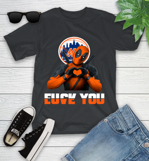MLB New York Mets Deadpool Love You Fuck You Baseball Sports Youth T-Shirt 1