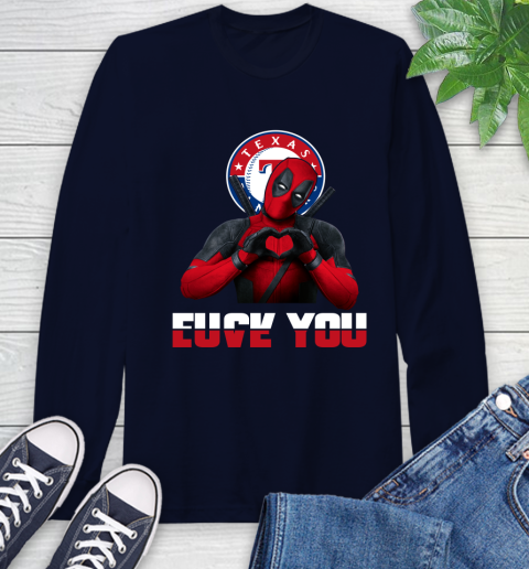 MLB Texas Rangers Deadpool Love You Fuck You Baseball Sports Long Sleeve T-Shirt 3