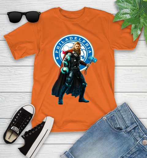 NBA Thor Avengers Endgame Basketball Philadelphia 76ers Youth T-Shirt 7