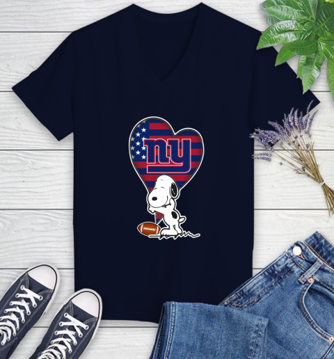 New York Giants NFL Football The Peanuts Movie Adorable Snoopy Women's V-Neck T-Shirt 3