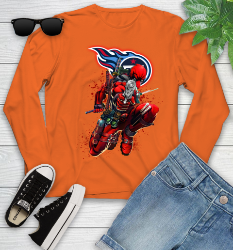 NFL Deadpool Marvel Comics Sports Football Tennessee Titans Youth Long Sleeve 4