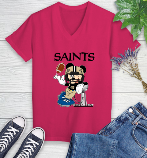 NFL New Orleans Saints Mickey Mouse Disney Super Bowl Football T Shirt Women's V-Neck T-Shirt 9