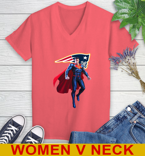 NFL Superman DC Sports Football New England Patriots Women's V-Neck T-Shirt 7