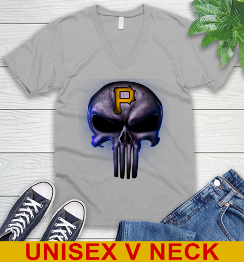 Pittsburgh Pirates MLB Baseball Punisher Skull Sports V-Neck T-Shirt 3