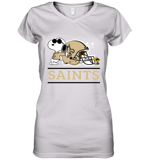 The New Orleans Saints Joe Cool And Woodstock Snoopy Mashup Women's V-Neck T-Shirt