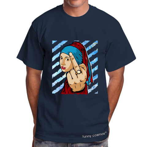 Air Jordan 1 UNC to CHI Matching Sneaker Tshirt The girl With The Pearl Earing Middle Finger Red and Blue Jordan Tshirt