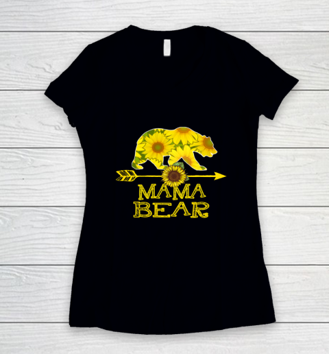 Mama Bear Sunflower T Shirt Funny Mother Father Gift Women's V-Neck T-Shirt