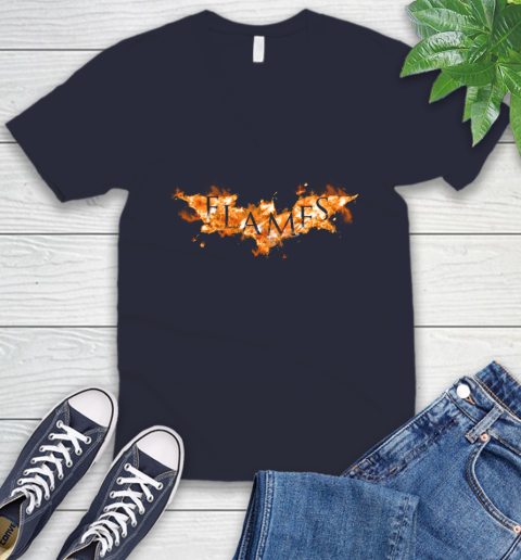 NHL Calgary Flames Batman Logo DC Hockey Sports Shirts V-Neck T-Shirt 2