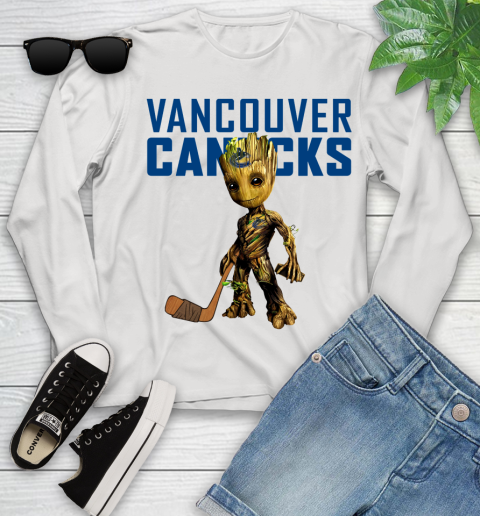 Vancouver Canucks NHL Hockey Groot Marvel Guardians Of The Galaxy Youth Long Sleeve
