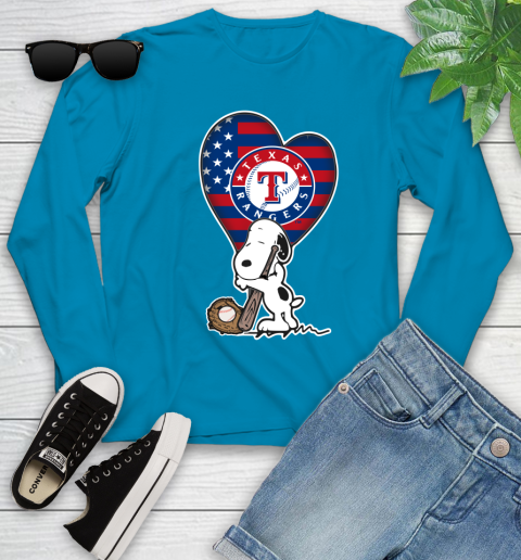Texas Rangers MLB Baseball The Peanuts Movie Adorable Snoopy Youth Long Sleeve 7