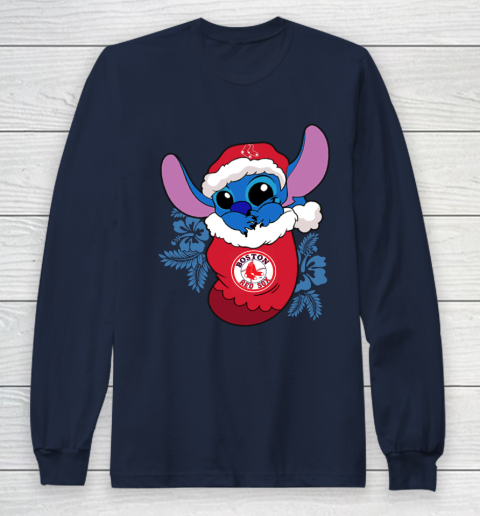 Boston Red Sox Christmas Stitch In The Sock Funny Disney MLB Long Sleeve T-Shirt 4