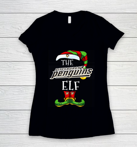Pittsburgh Penguins Christmas ELF Funny NHL Women's V-Neck T-Shirt