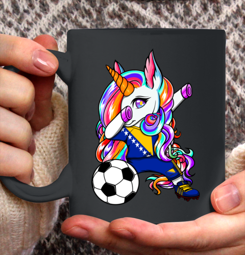Dabbing Unicorn Bosnia Herzegovina Soccer Fans Flag Football Ceramic Mug 11oz
