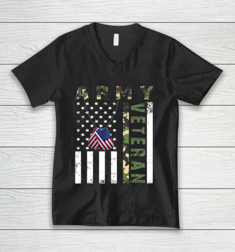 American Camo Flag Army Veteran V-Neck T-Shirt