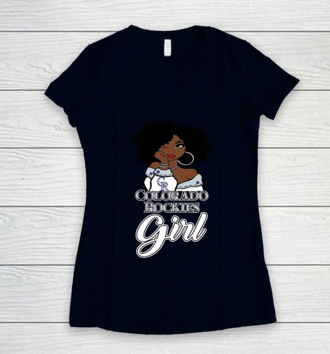 Colorado Rockiess Girl MLB Women's V-Neck T-Shirt 3