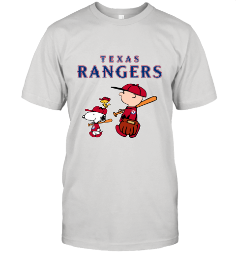 Texas Rangers Let's Play Baseball Together Snoopy MLB Unisex Jersey Tee
