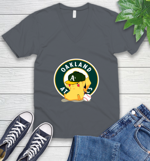 MLB Pikachu Baseball Sports Oakland Athletics V-Neck T-Shirt 5