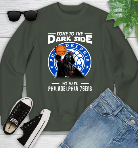 NBA Come To The Dark Side We Have Philadelphia 76ers Star Wars Darth Vader Basketball Youth Sweatshirt 9