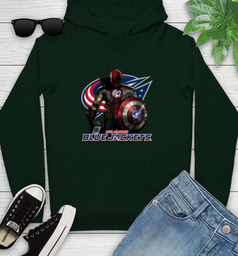 NHL Captain America Thor Spider Man Hawkeye Avengers Endgame Hockey Columbus Blue Jackets Youth Hoodie 13