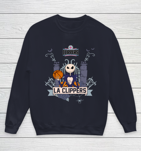 NBA LA Clippers Basketball Jack Skellington Halloween Youth Sweatshirt 2