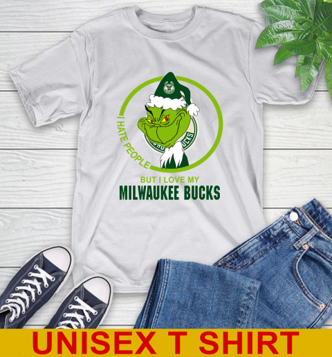 Milwaukee Bucks NBA Christmas Grinch I Hate People But I Love My Favorite Basketball Team T-Shirt 12