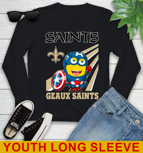 NFL Football New Orleans Saints Captain America Marvel Avengers Minion Shirt Youth Long Sleeve