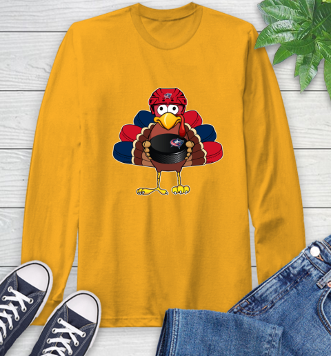 Columbus Blue Jackets Turkey Thanksgiving Day Long Sleeve T-Shirt 3