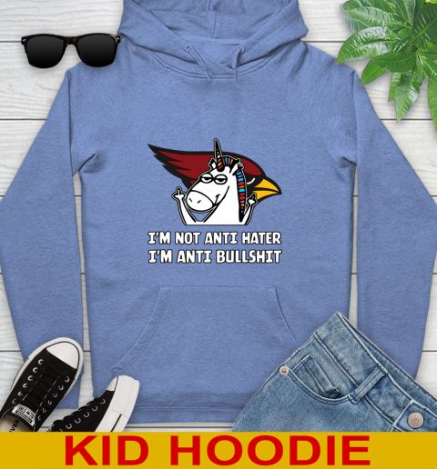 Arizona Cardinals NFL Football Unicorn I'm Not Anti Hater I'm Anti Bullshit Youth Hoodie 12
