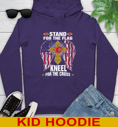 NHL Hockey Calgary Flames Stand For Flag Kneel For The Cross Shirt Youth Hoodie 5