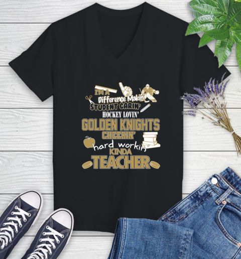 Vegas Golden Knights NHL I'm A Difference Making Student Caring Hockey Loving Kinda Teacher Women's V-Neck T-Shirt