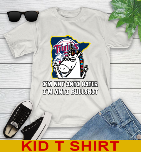 Minnesota Twins MLB Baseball Unicorn I'm Not Anti Hater I'm Anti Bullshit Youth T-Shirt 12