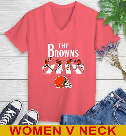 NFL Football Cleveland Browns The Beatles Rock Band Shirt Women's V-Neck T-Shirt 6