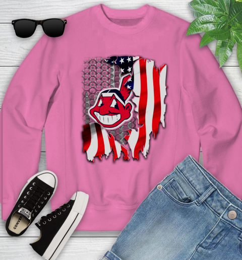 Cleveland Indians MLB Baseball American Flag Youth Sweatshirt 6
