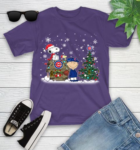 MLB Chicago Cubs Snoopy Charlie Brown Christmas Baseball Commissioner's Trophy Youth T-Shirt 3